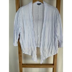 NWT Shana White 3/4 Sleeve Tied Hem Crinkle Open Cropped Cardigan #0919 Size XXL